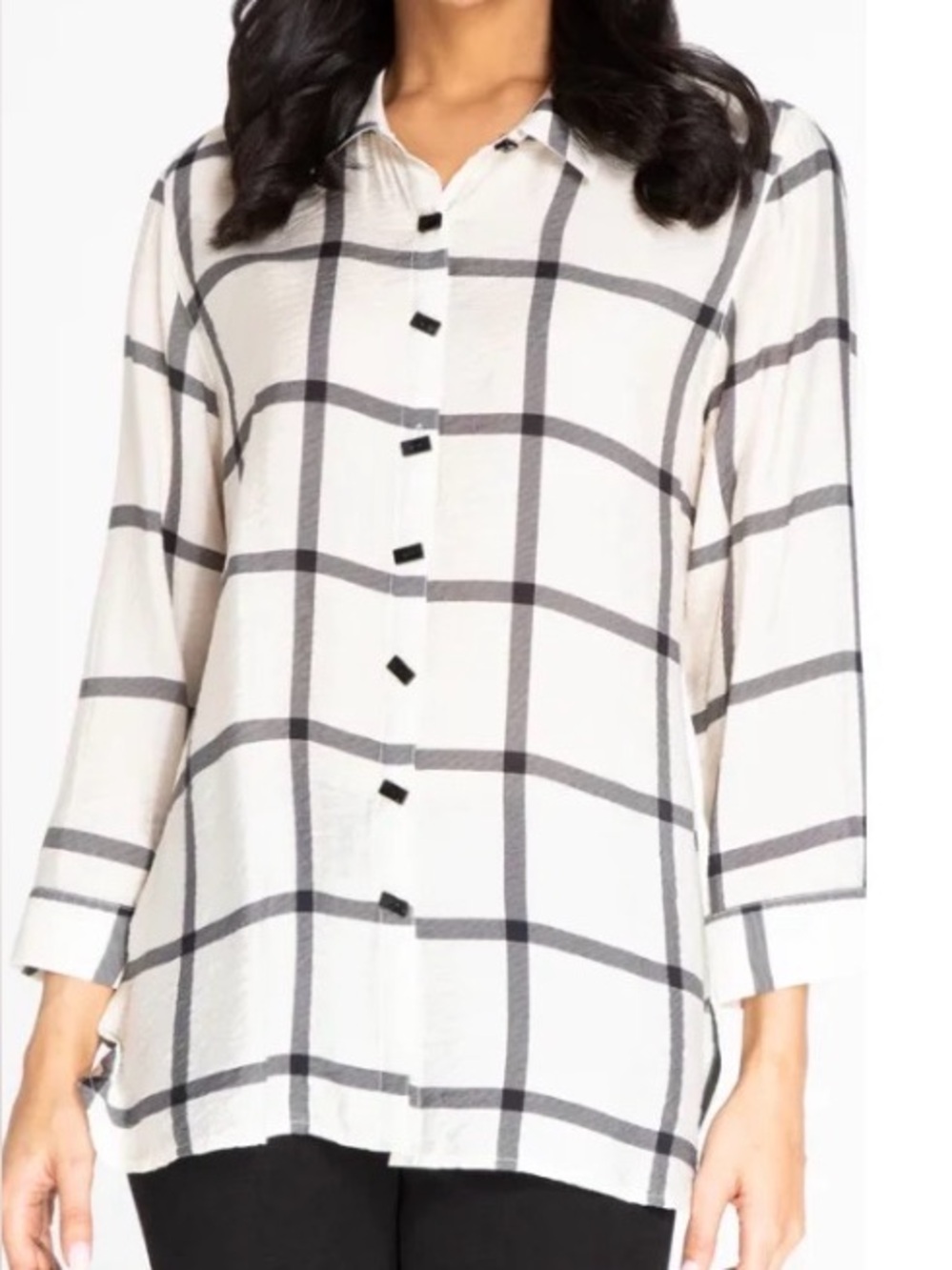 NWT! Multiples Windowpane/Plaid Print Tunic, SMALL, VANILLA/BLACK
